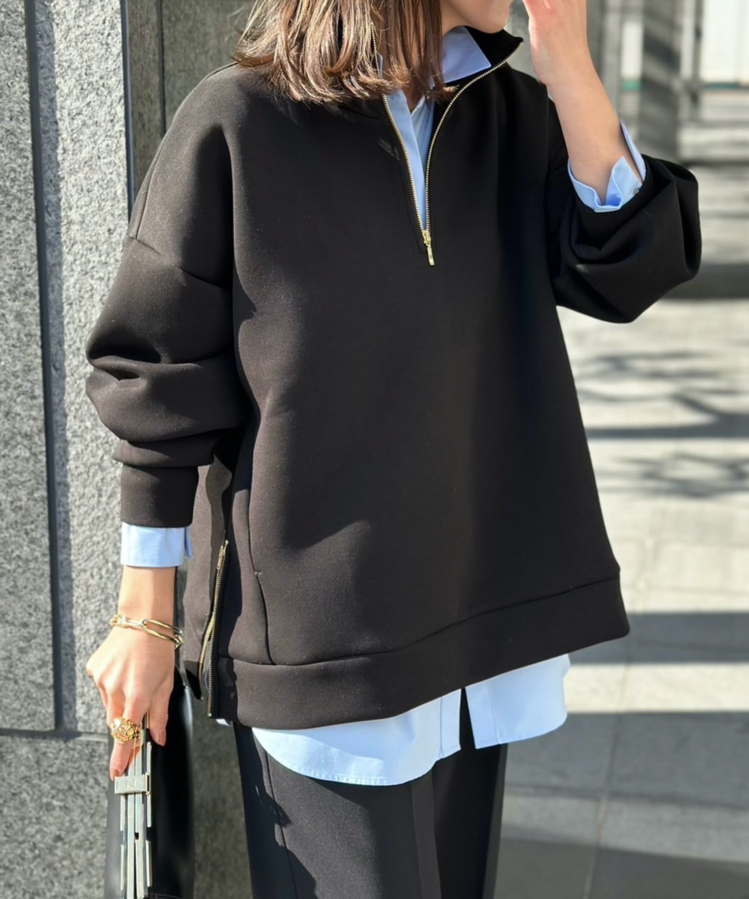 ダンボールスタンドカラーハーフジッププルオーバー Emma Taylor