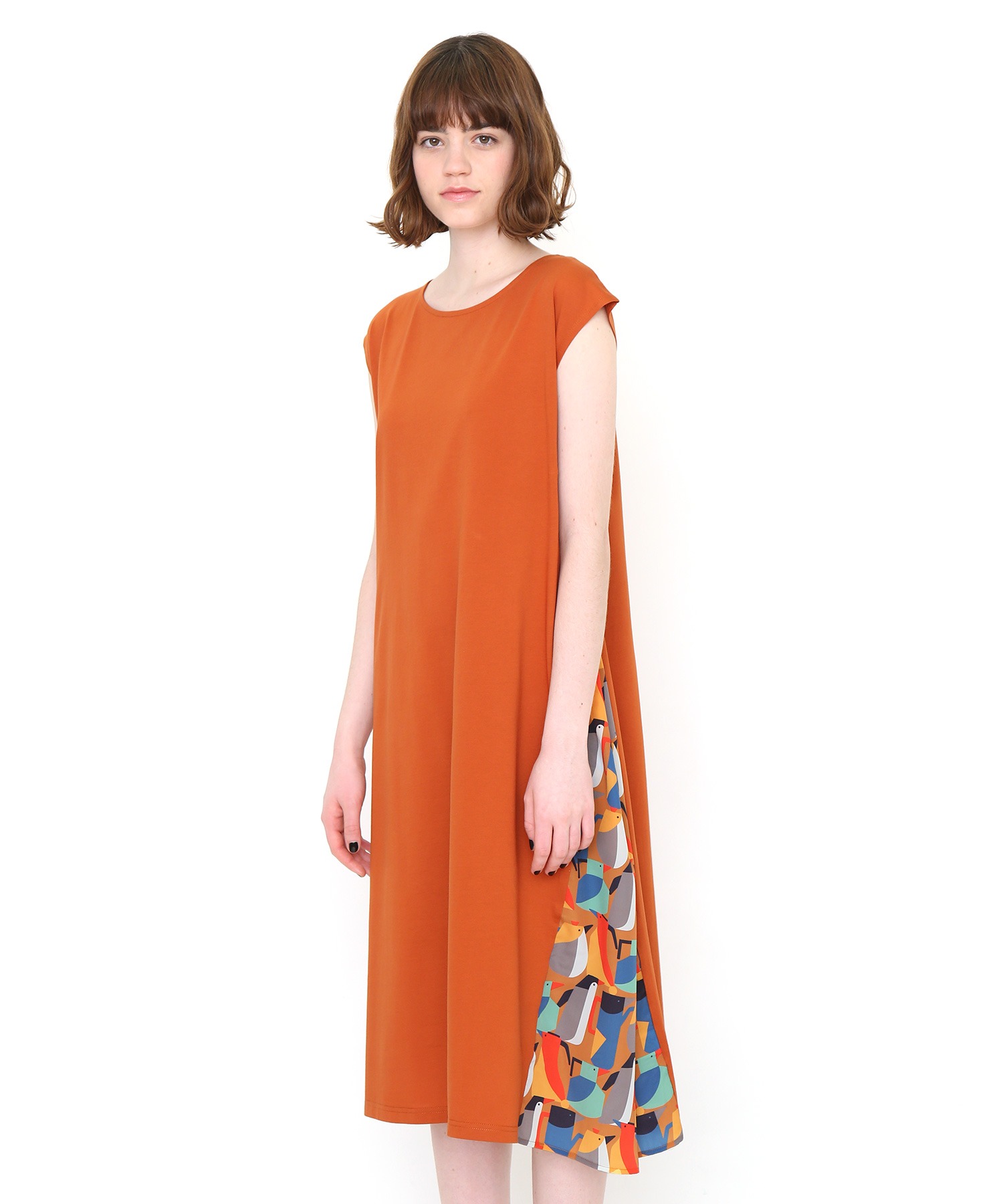 アイテム勢ぞろい サイドプリントファブリックワンピース ペンギンポット オレンジ