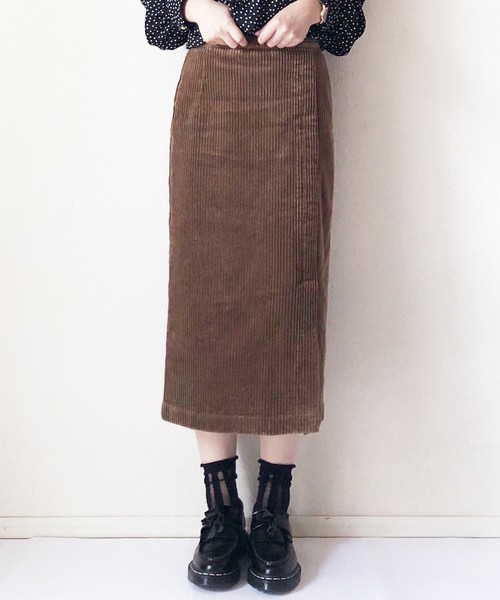 アダムエロペ コーデュロイロングスカート フェミニンオシャレ