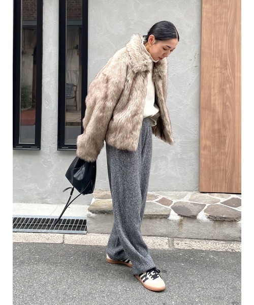 STYLEMIXER ステンカラーフェイクレザージャケット アイボリー