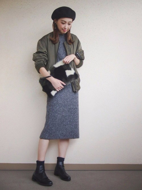 人気のファッショントレンド 元のニット ワンピ Ma 1