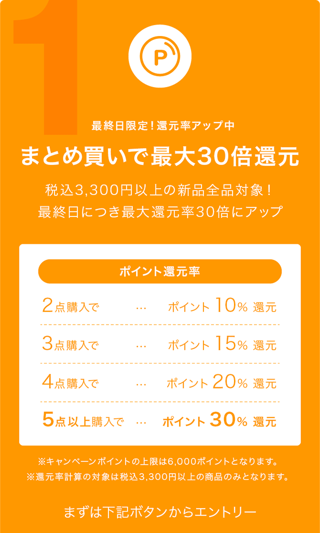 まとめ買いで最大30倍還元