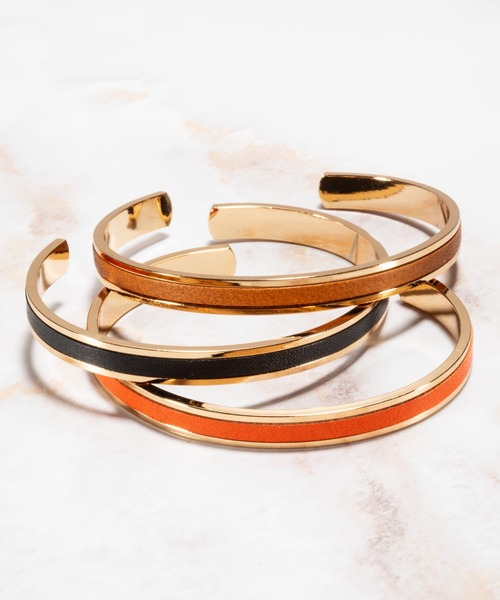 GOLD RAIL BANGLE - F(6mm)栃木レザー / バングル（バングル