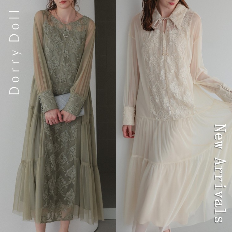 スクエアネックレースフレアドレス（ドレス）｜Dorry Doll