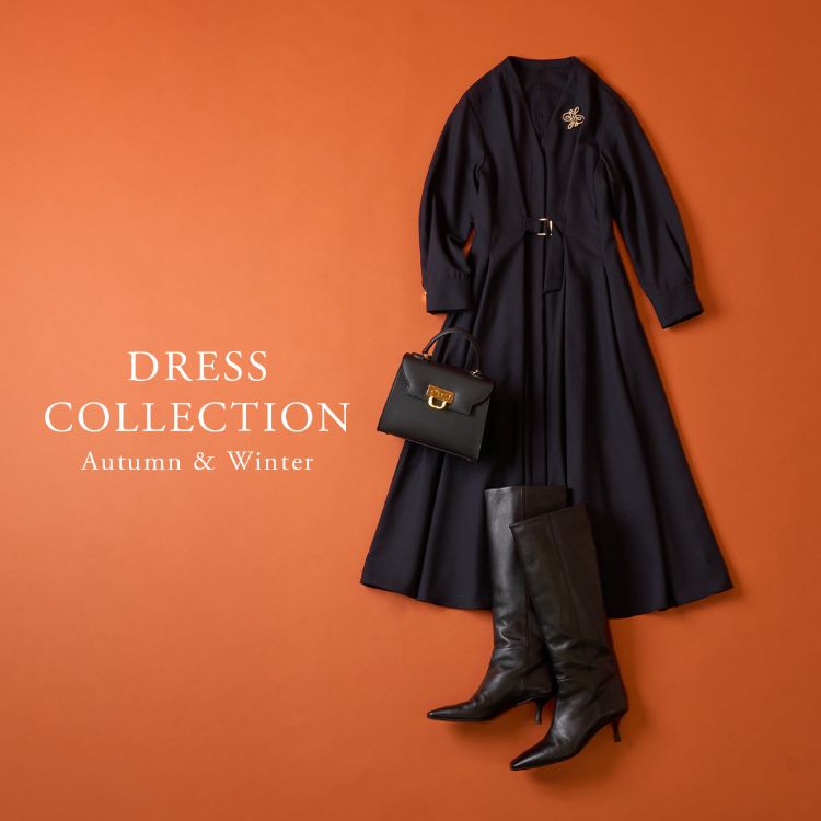 美品 ANAYI 25AW ツイーディージャカードキーホールネック ワンピース セットアップ対応商品】ツイーディージャカードキーホールネック