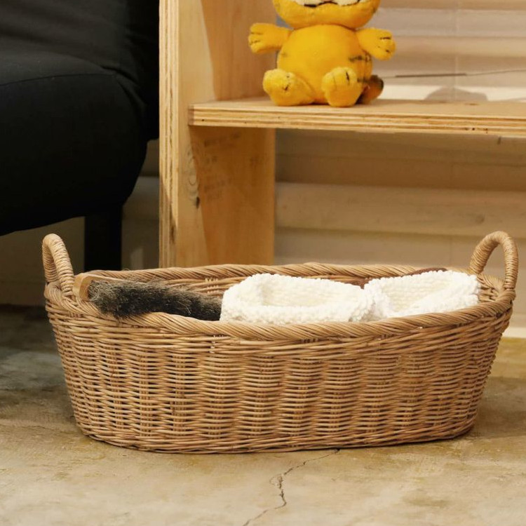松野屋 ラタン取手付楕円バスケットロー S 収納バスケット カゴ
