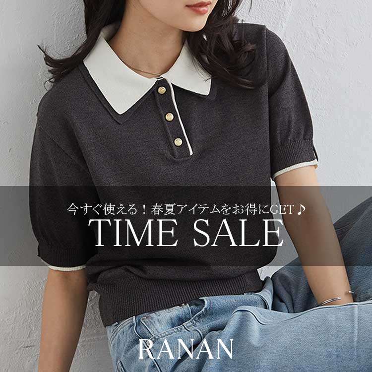 セール】ワンポイント刺繍レイヤード襟付きポロニット（ニット
