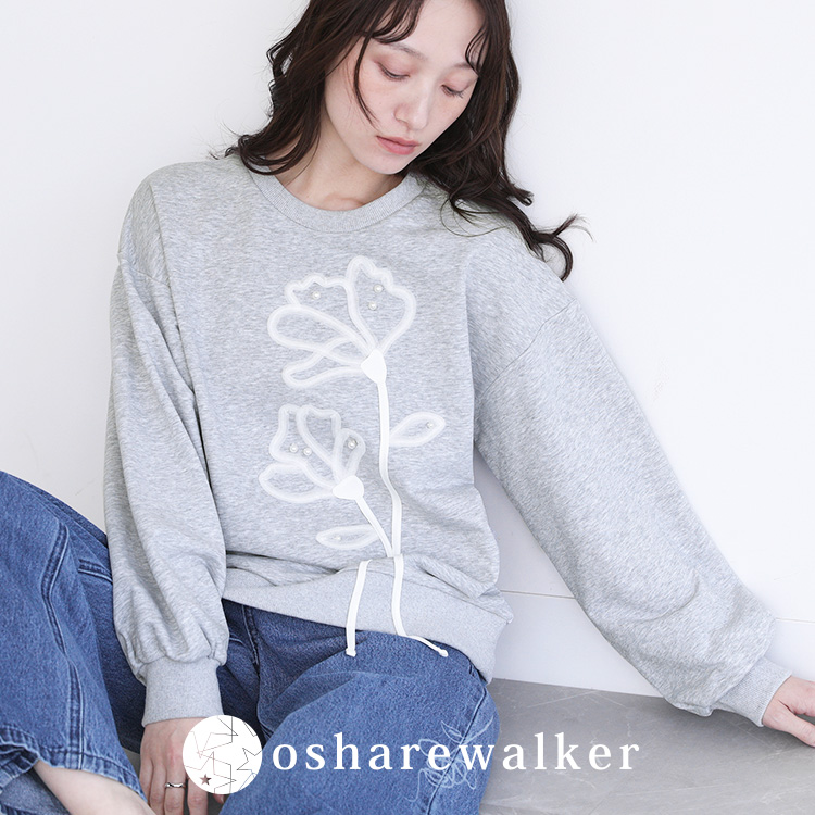 フリル袖デザインスウェット』（スウェット）｜osharewalker