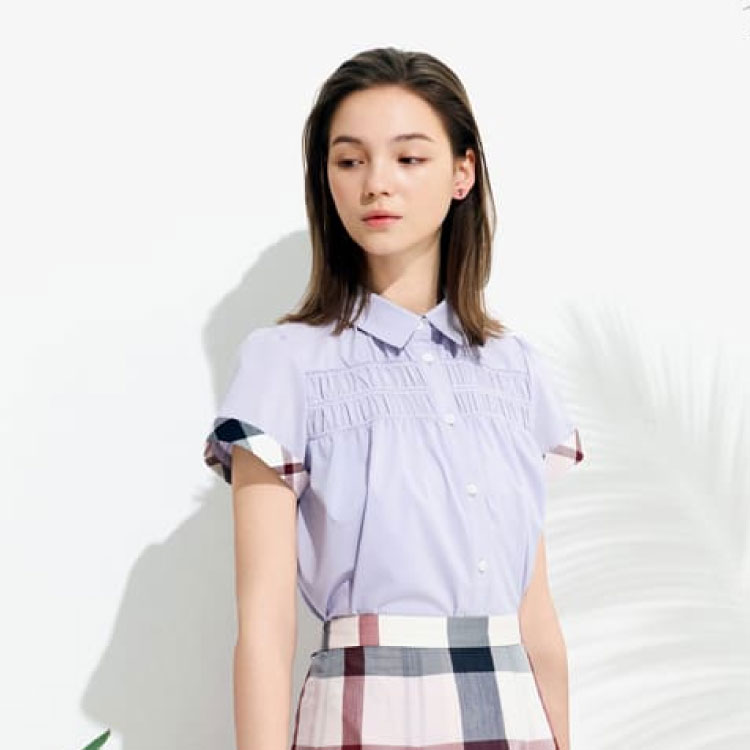 接触冷感】プレーティング天竺チェックスリーブTシャツ（Tシャツ