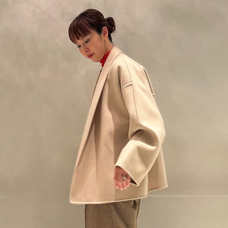 トゥモローランド　プレミアムウールリバー フーデッドショートコート　ネイビー プレミアムウールリバー フーデッドショートコート｜トゥモローランド