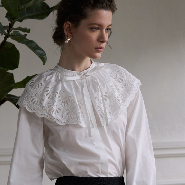 れるだけで Maglie パー エフデ シャツ ブラウス 長袖シャツ ホワイト ブラック Rakuten Fashion Ined イネド White 刺繍衿ブラウス Maglie Par Ef De マーリエ ください