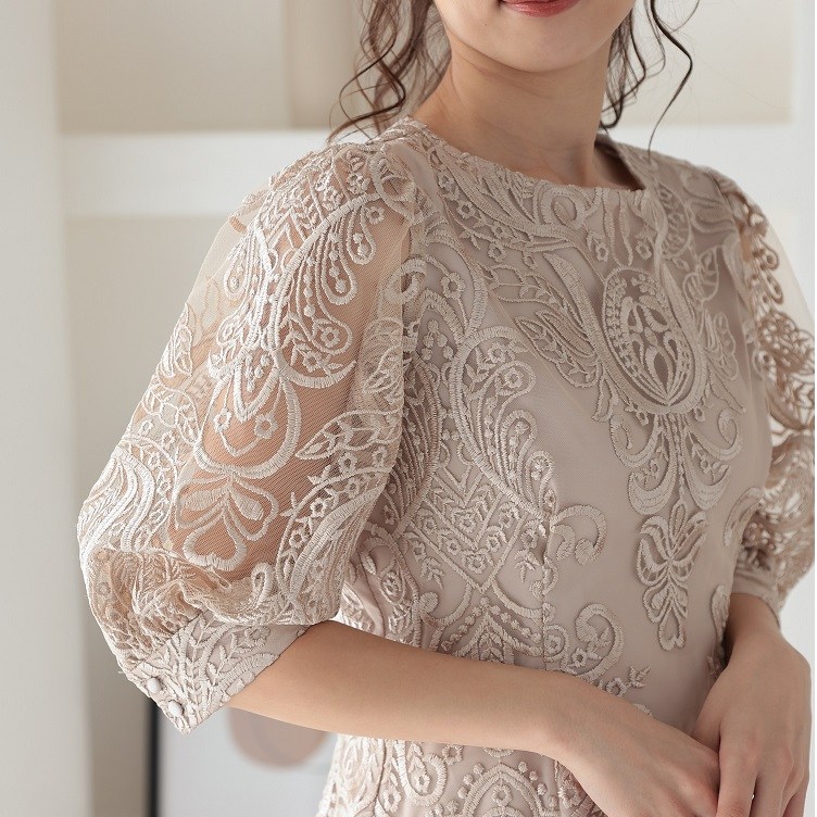 PREFERIR】刺繍レース バックリボン タイト ワンピース パーティ 結婚 ...