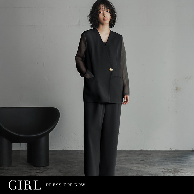 ふくれジャガードブラウス・テーパードパンツ セットアップ 結婚