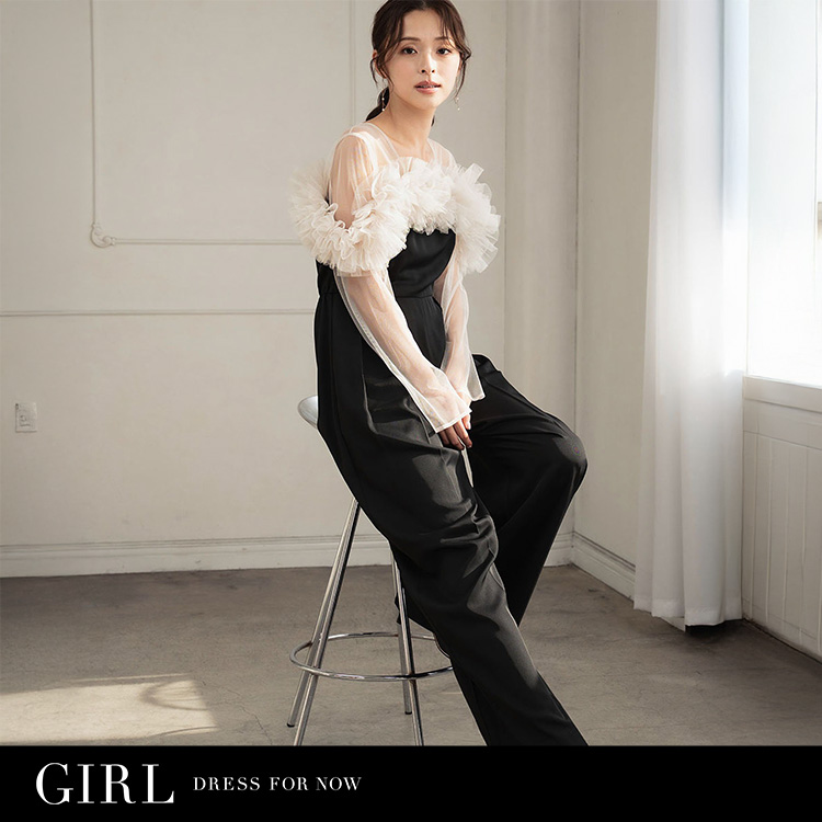 【GIRL】ふくれジャガードブラウス＆テーパードパンツの2点 パーティードレス GIRL｜ふくれジャガードブラウス&テーパードパンツの2点 セットアップ