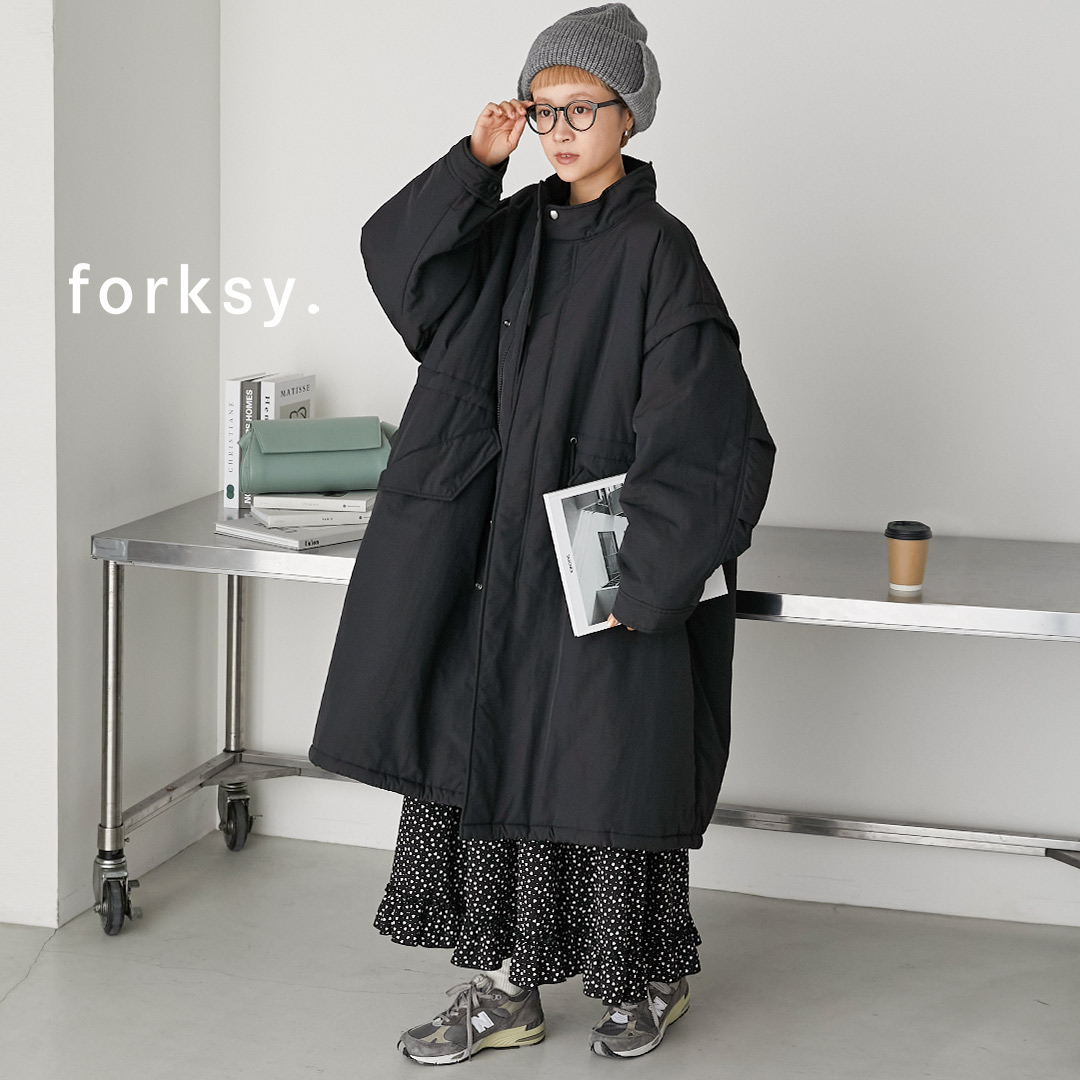 forksy.】M-65ミリタリーボリュームスリーブ2way中綿ナイロンコート