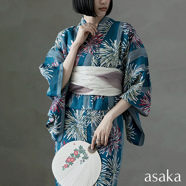 浴衣セット レディース 着付けのいらない二部式 セパレート式綿麻浴衣