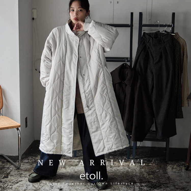 キルティング切替オフラインロングコート（ダウンジャケット