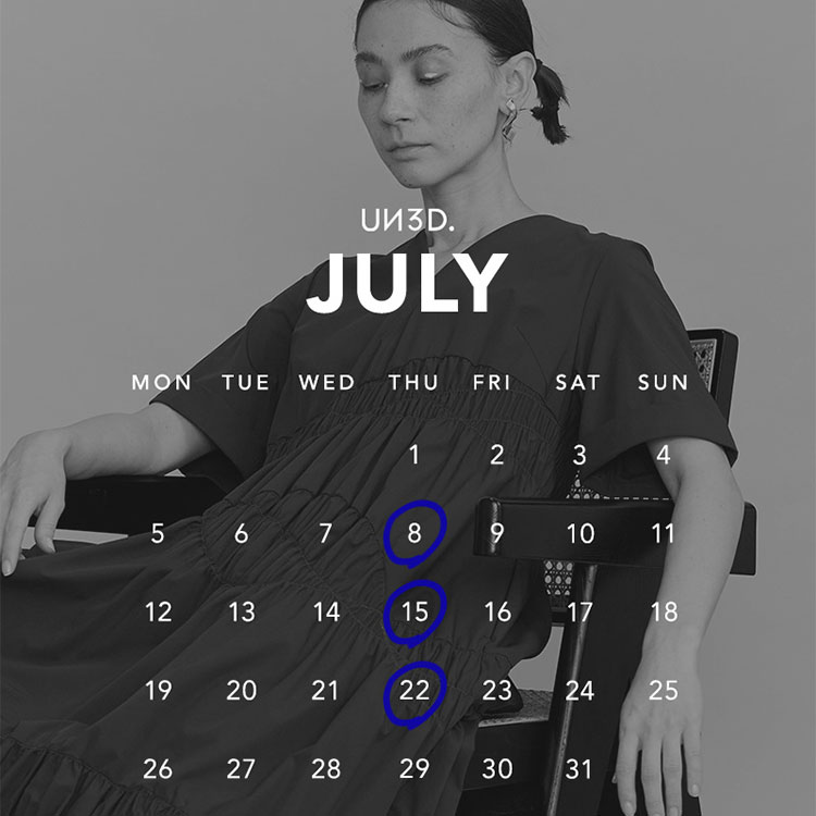 UN3D.�i�A���X���[�h�j�̃V���b�v�j���[�X�uJULY NEW ARRIVAL SCHEDULE�v