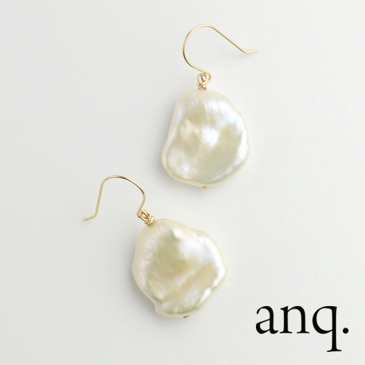 anq.」K１０・パールOneStoneピアス 淡水パール（ピアス（両耳用