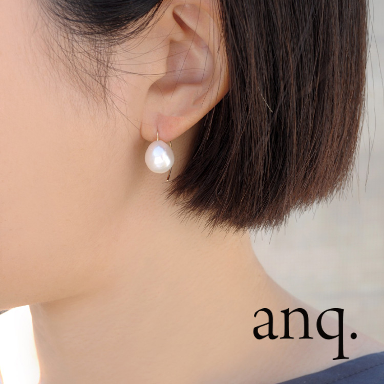 anq】K10YG パールOneStoneピアス（淡水パール） anq. ピアス
