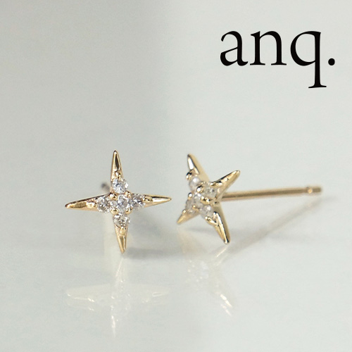 anq.」K10 ペアシェイプ ダイヤモンドパヴェピアス（ピアス（両耳用