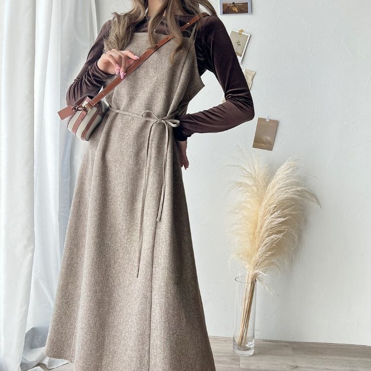 セール】女性らしさをブラッシュアップ。ツイードキャミロング