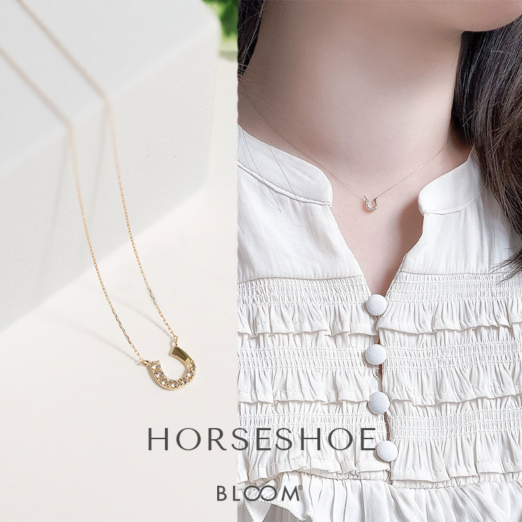 K10 イエローゴールド ホワイトトパーズ 馬蹄 ネックレス BLOOM