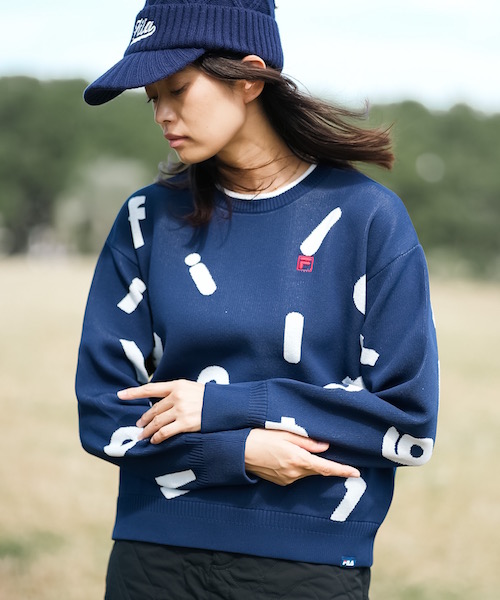 FILA GOLF フィラ つまんない ゴルフ】未使用 洗える ロゴ ニット ブラック L