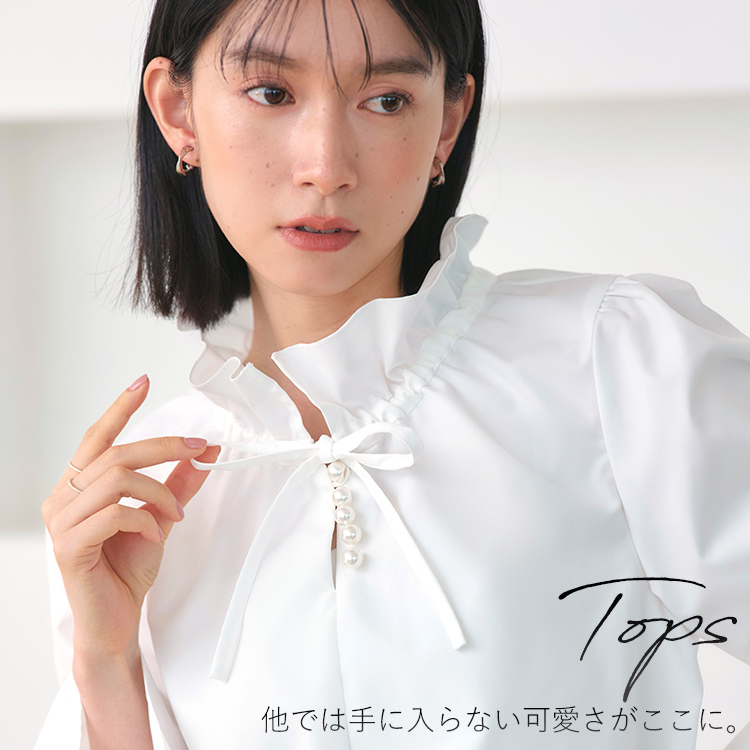 洗える ストレッチ ｜ バンドカラータックブラウス ｜ 長袖 ラウンド