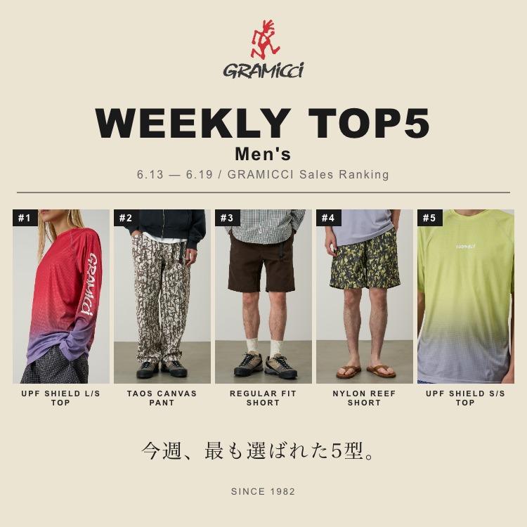 Gramicci / WILD THINGS�i�O���~�` / ���C���h�V���O�X�j�̃V���b�v�j���[�X�u�yWEEKLY TOP5�z���T�悭���ꂽGRAMICCI Men's TOP5�v