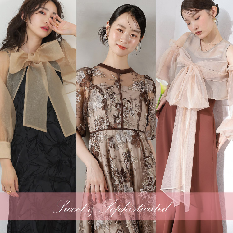 【新品】kana シアー素材 ボリューム袖 刺繍レース ワンピースドレス セール】<低身長用サイズあり> シアー素材 ボリューム袖 刺繍レース