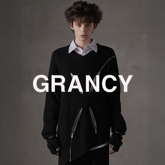 GRANCY】ジップデザイン アシンメトリー ニット ブラウン Sグランシー