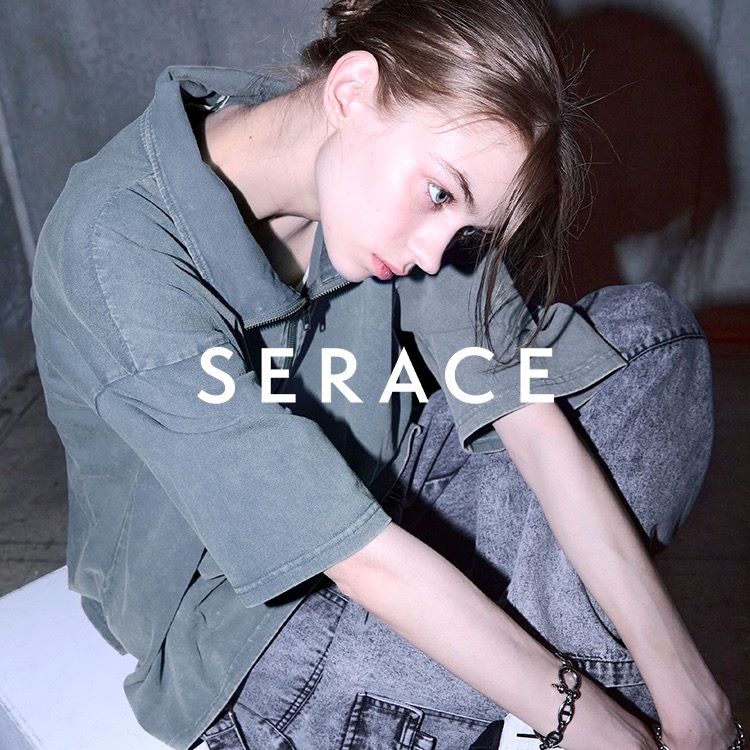 SERACE】Vintage design loose chemical short sleeve half zip