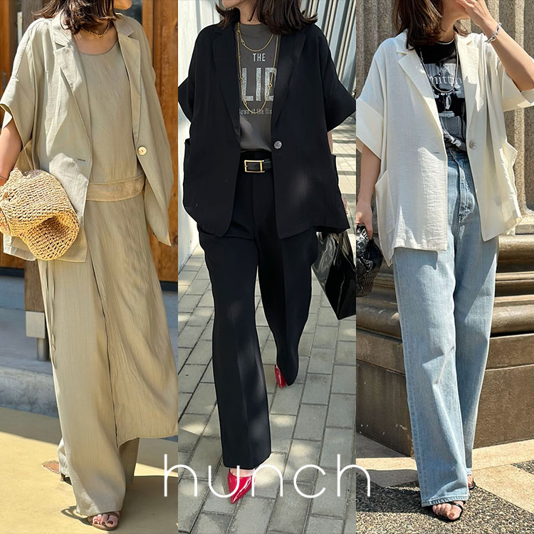 hunch ジャケット テーラードジャケット ワッシャーサテン 半袖