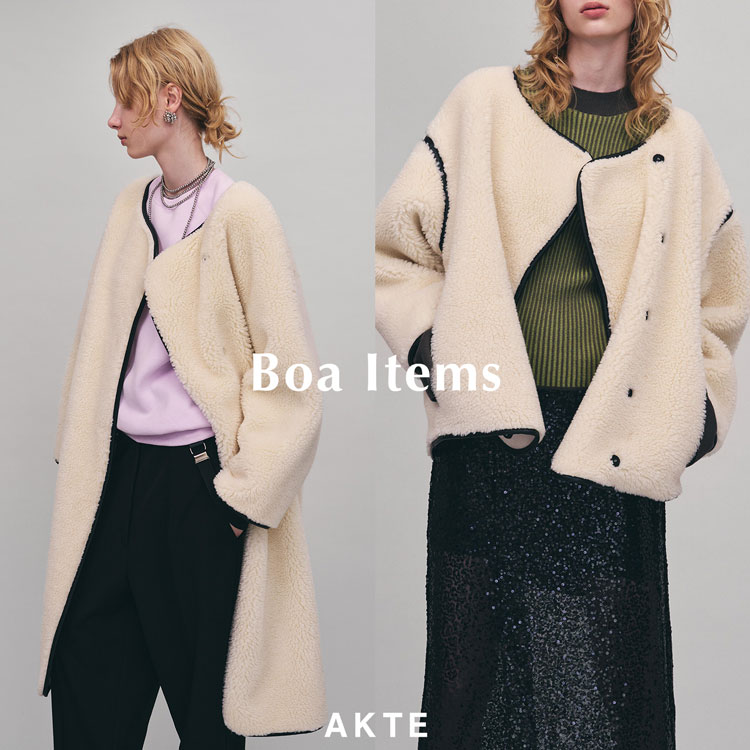 akte ロングボアコート　ホワイト AKTE（アクテ）の「ロングボアコート（ノーカラーコート）」 - WEAR