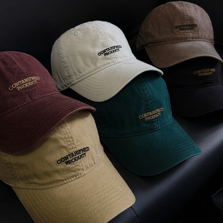 ワンポイント刺繍ロゴダメージ加工デニムベースボールキャップ