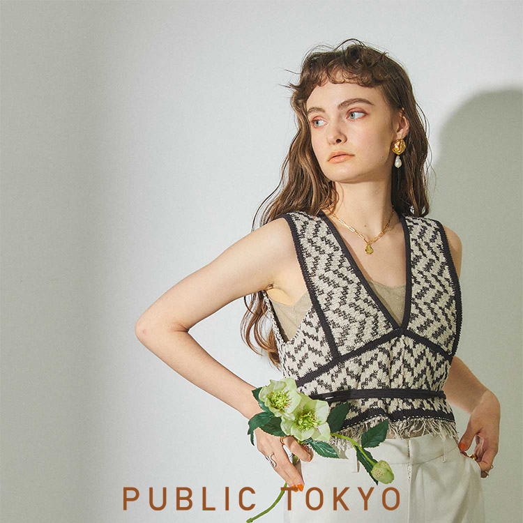 アイボリー×レッド PUBLIC TOKYO ビスチェ - タンクトップ