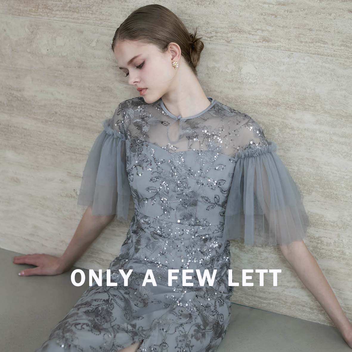 セール】【LEJA】ツイード柄ハイウエストソフトパフスリーブ半袖ドレス