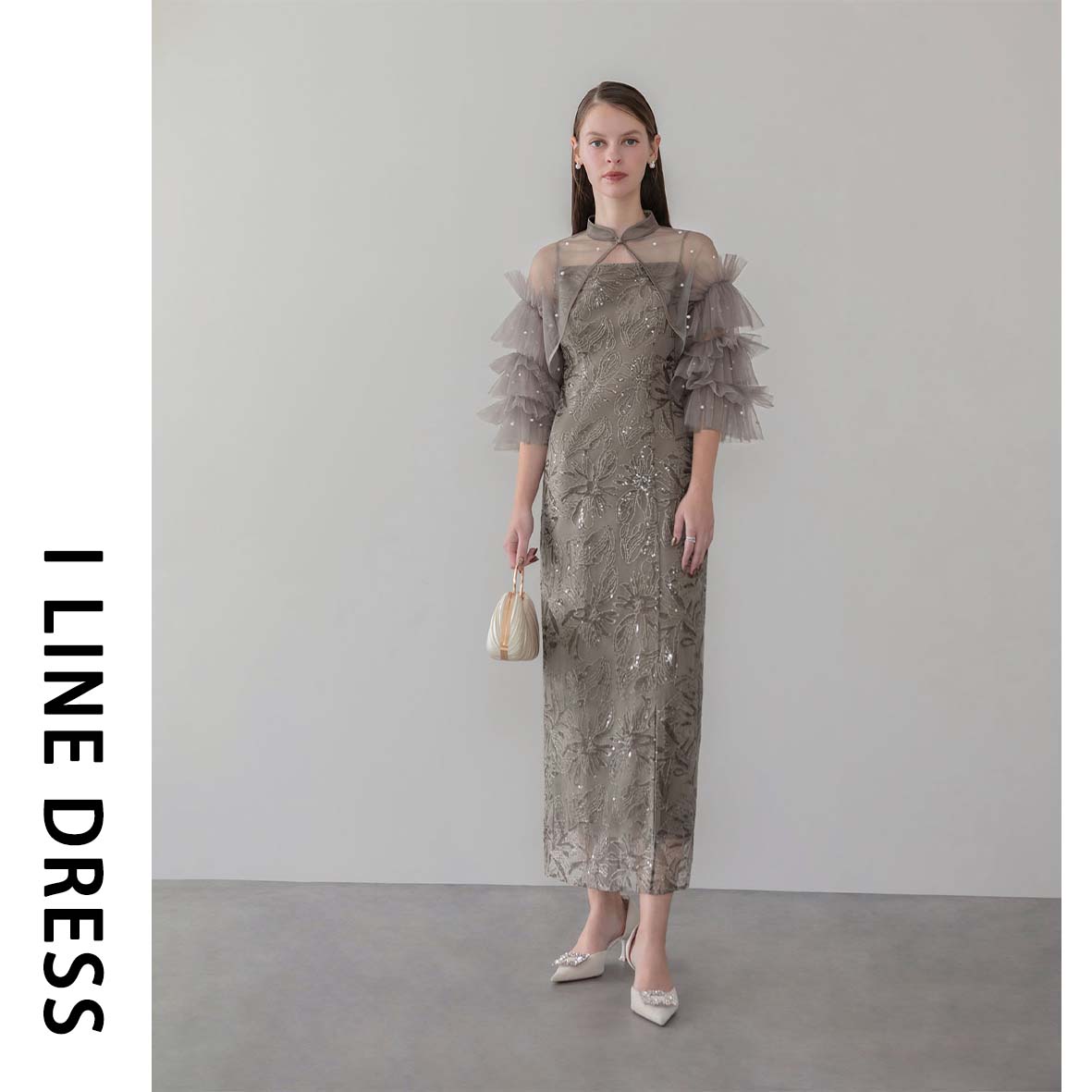 LEJA】シアーケープスパンコールIラインワンピースドレスワンピース