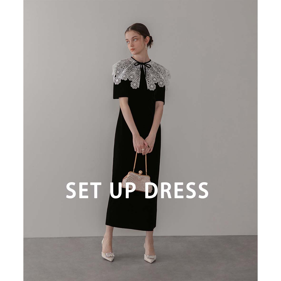 セール】【LEJA】ローズペプラムIラインワンピースドレス2点セット美脚