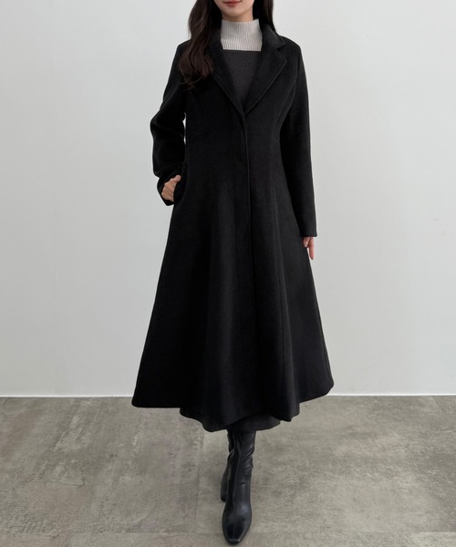 Louere ウエストシェイプフレアチェスターコート ダークグレー　Sサイズ Louere】 ウエストシェイプフレアチェスターコート ダークグレー