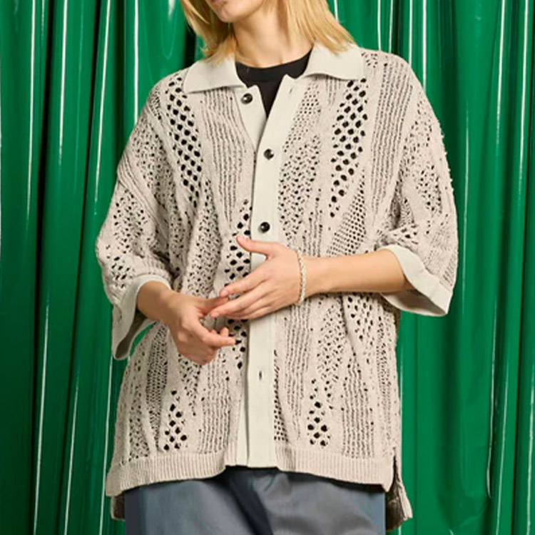 UNISEX》Prime-Over Mesh Short Sleeve Skipper Knit Pullover UNISEX》Prime-Over Mesh Short Sleeve Skipper Knit Pullover