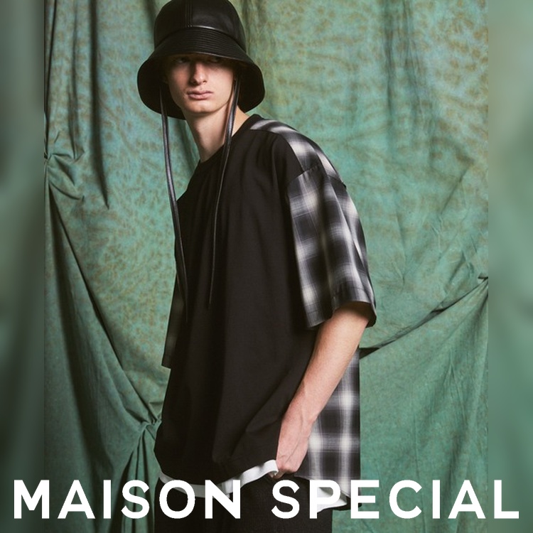 MAISON SPECIAL�i���]�� �X�y�V�����j�̃V���b�v�j���[�X�u�j�b�g�V��×�I���u���`�F�b�N�z��̃h�b�L���O�őO��ɈقȂ�\������������Z����V���c�I�v