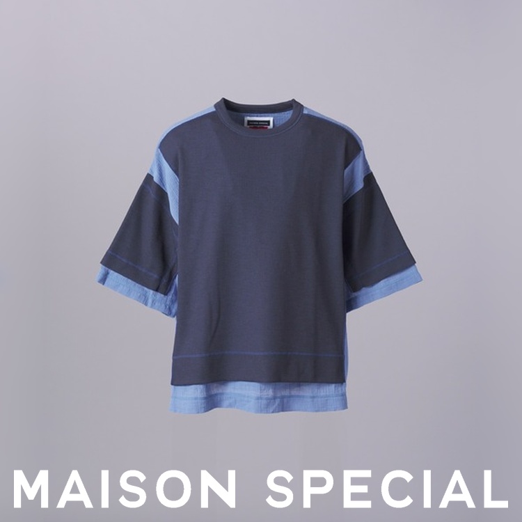 MAISON SPECIAL�i���]�� �X�y�V�����j�̃V���b�v�j���[�X�u�������̈قȂ�2�f�ނ��h�b�L���O���A�y�₩�Ȃ̂ɑދ��ɂȂ�Ȃ��Ă̎���j�b�gT�I�v
