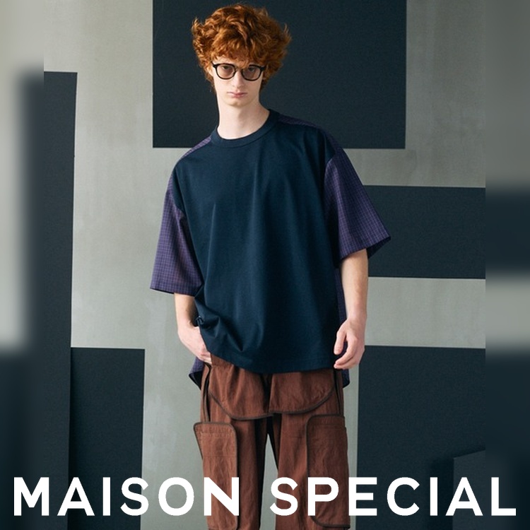 MAISON SPECIAL�i���]�� �X�y�V�����j�̃V���b�v�j���[�X�u���{�D���Ŏd�グ���j�b�g×�`�F�b�N�z��̃h�b�L���O�ŁA�O��ňقȂ������V���c�I�v