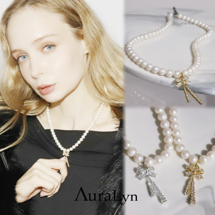WANT SLIP�i�E�H���g �X���b�v�j�̃V���b�v�j���[�X�u�yrecommend�zRhinestone Ribbon Pearl Necklace�v