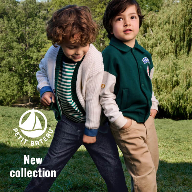 PETIT BATEAU�i�v�`�o�g�[�j�̃V���b�v�j���[�X�u�_NEW�^�J�[�f�B�K���ƃX�^�W�����Œj�̎q�R�[�f�v