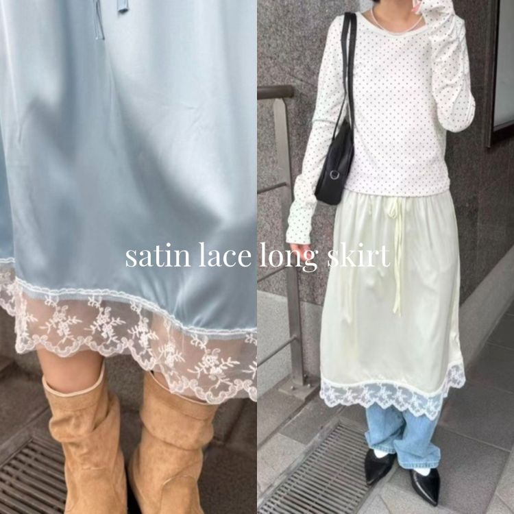 mebole�i���{���j�̃V���b�v�j���[�X�u�ymebole�zsatin lace long skirt�v