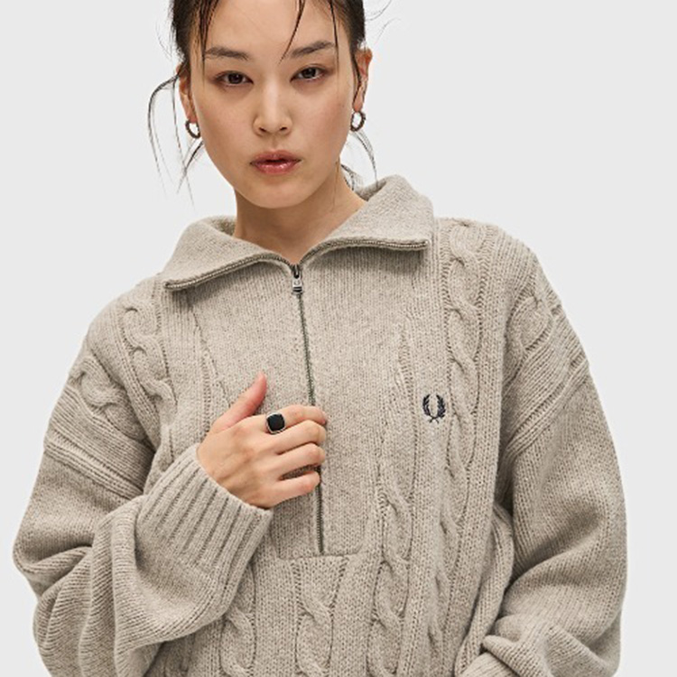 Half Zip Cable Knit Jumper／ハーフジップケーブルニット（ニット