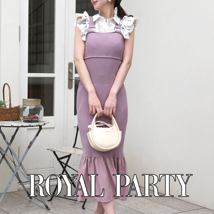 エバニュー ROYAL PARTY 【丈が選べる】エンブレム総柄ニットミニ